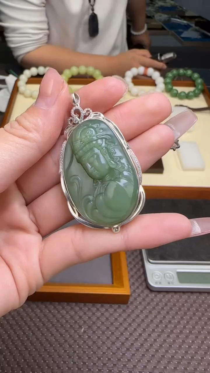 【闪购商品】和田玉吊坠银S925镶嵌吊坠