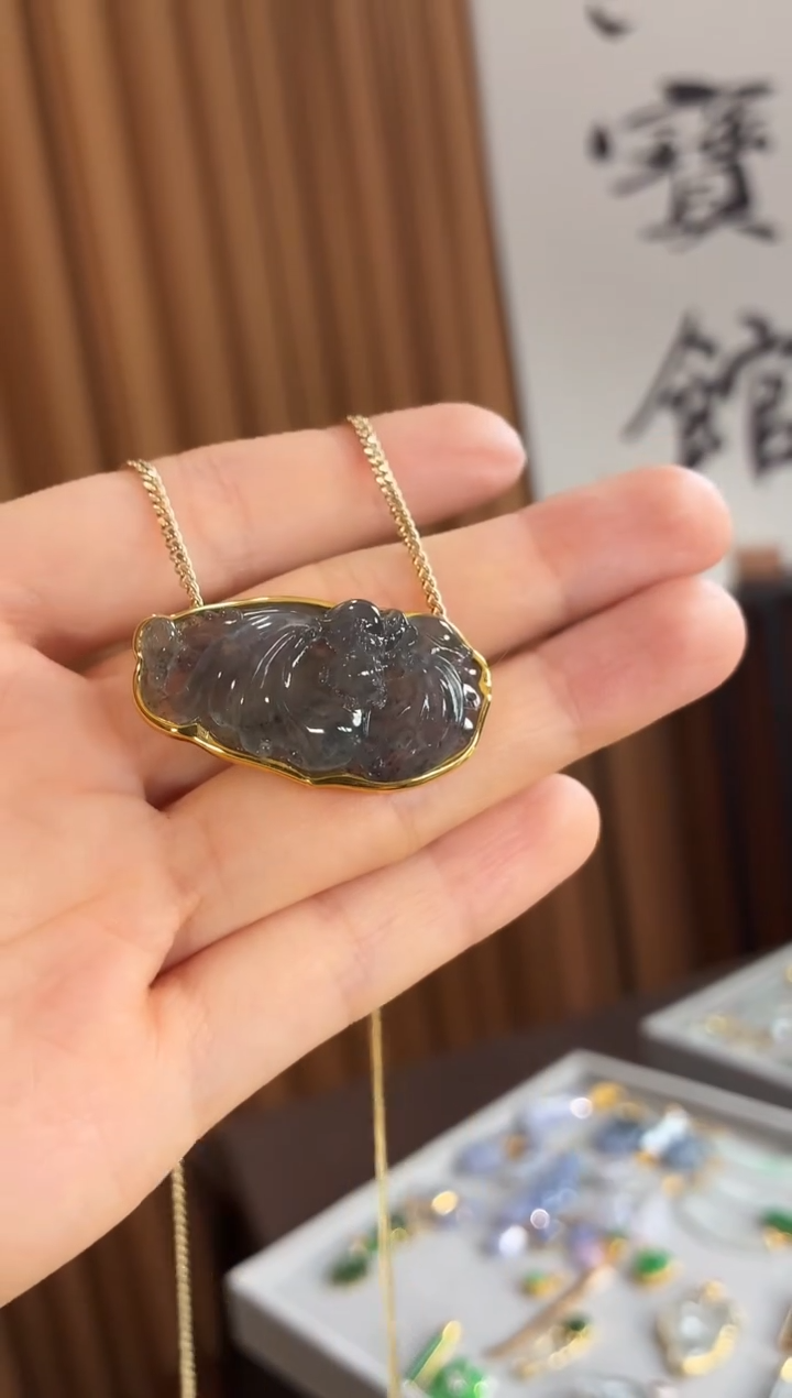 吊坠(不含链)18K金镶嵌翡翠吊坠