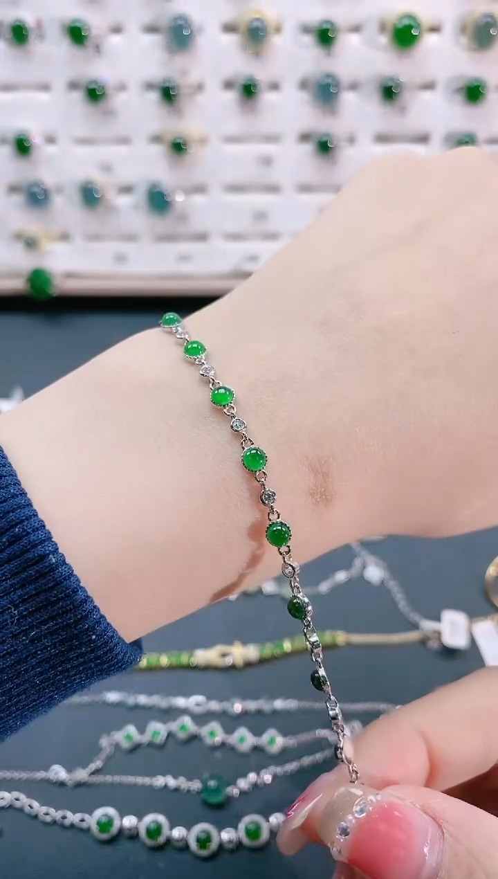 【闪购商品】翡翠手链银S925镶嵌天然翡翠