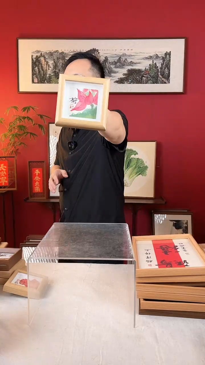 【闪购商品】国画红荷国画摆台12*12