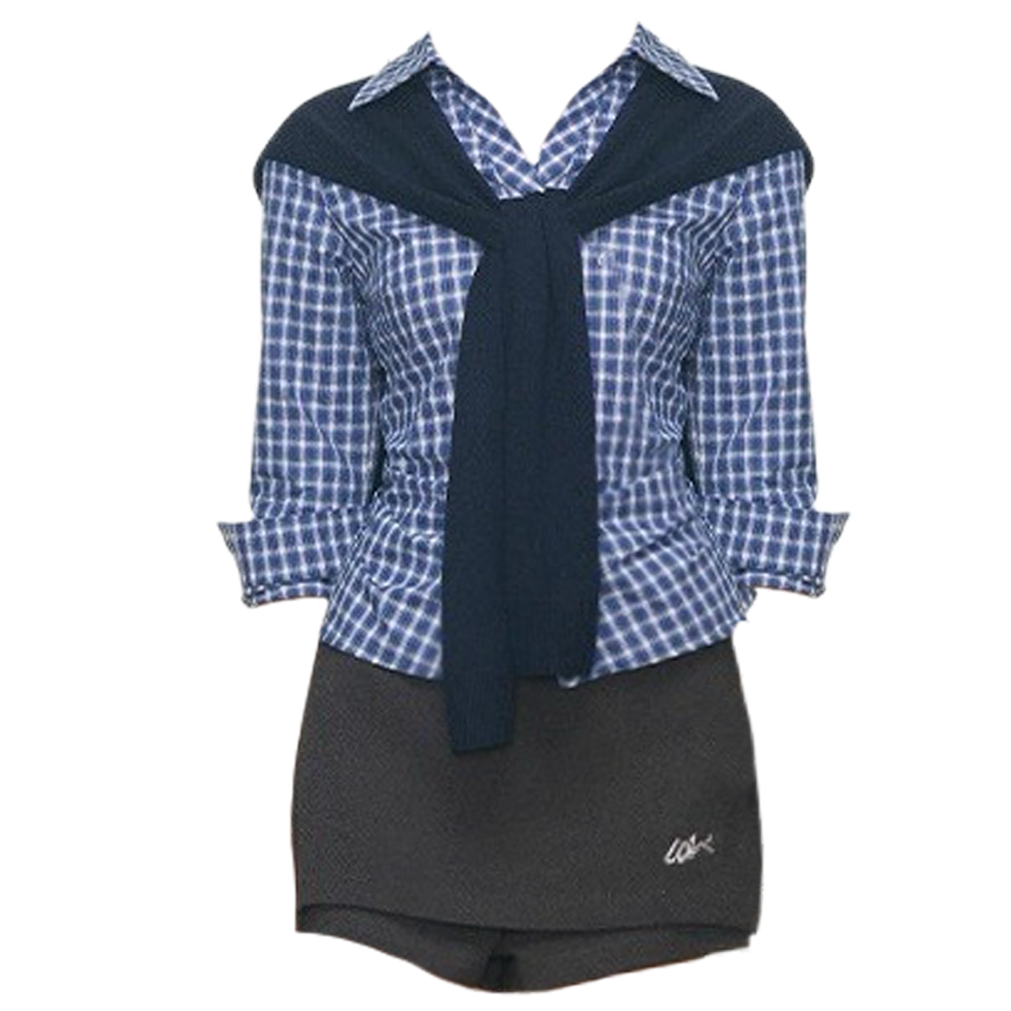 大码胖MM学院风套装女秋季新款格子衬衫上衣+高腰显瘦半身裙套装