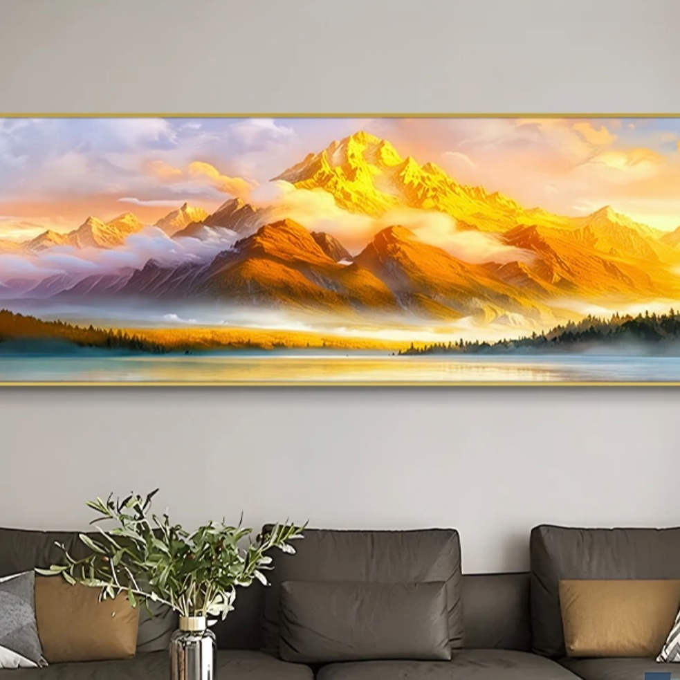 【雅轩】日出步步高升镶钻客厅横版装饰画沙发轻奢背景墙日出70200