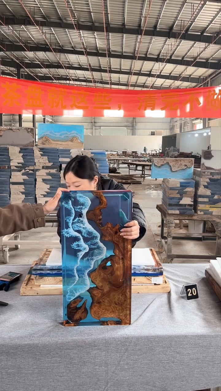 【闪购商品】60*30杉木瘤树脂实木茶盘简约现代风