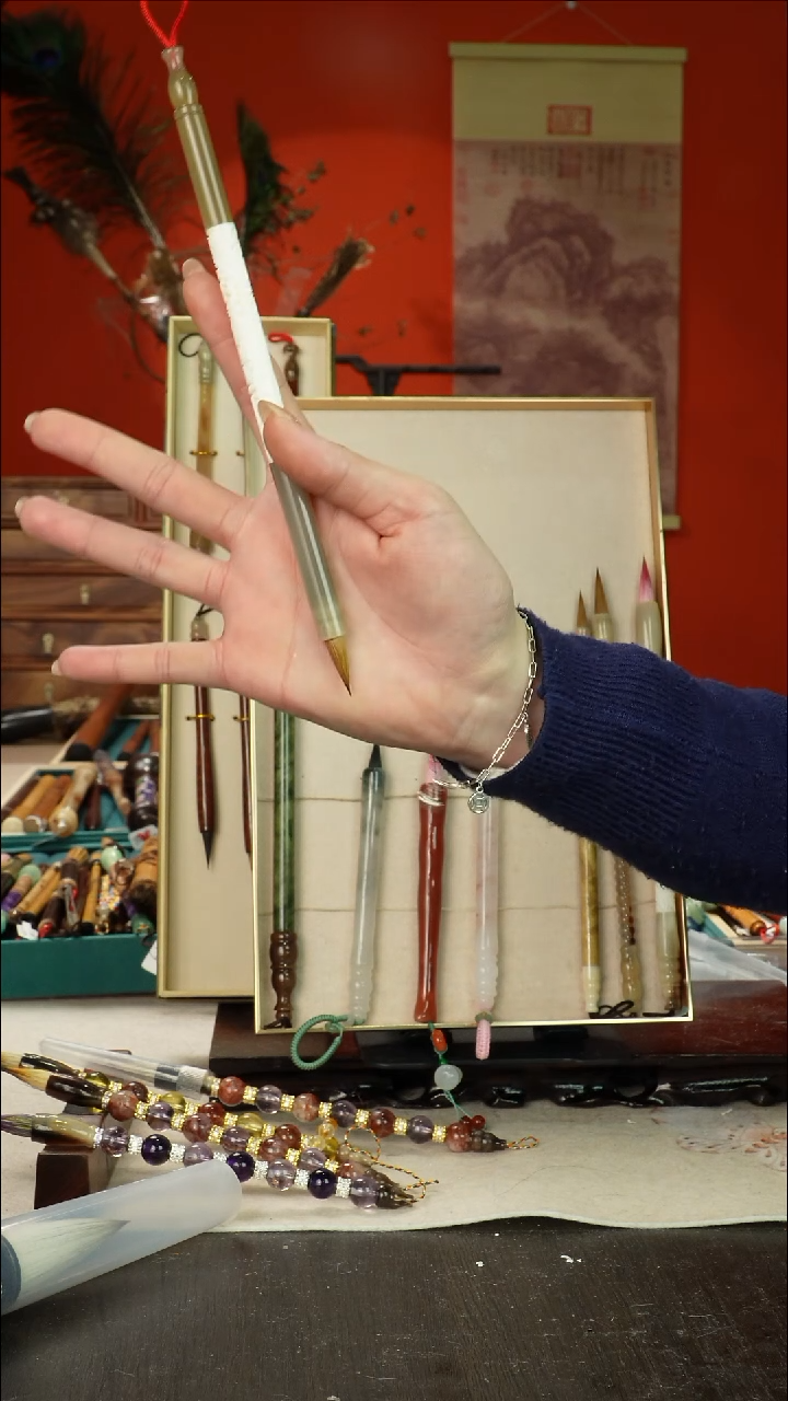 345号闪孤品高货毛笔链接 清水试笔 蘸墨不退