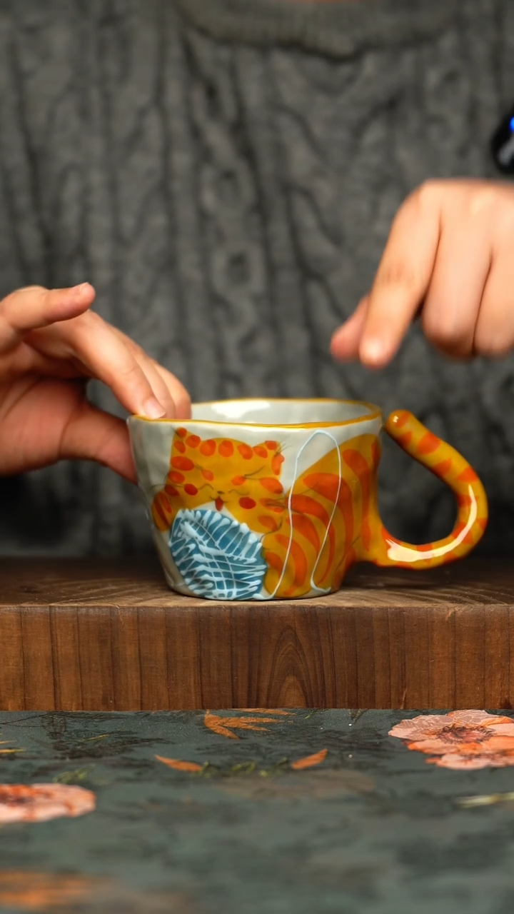 杯釉下彩手工手绘同款陶器     