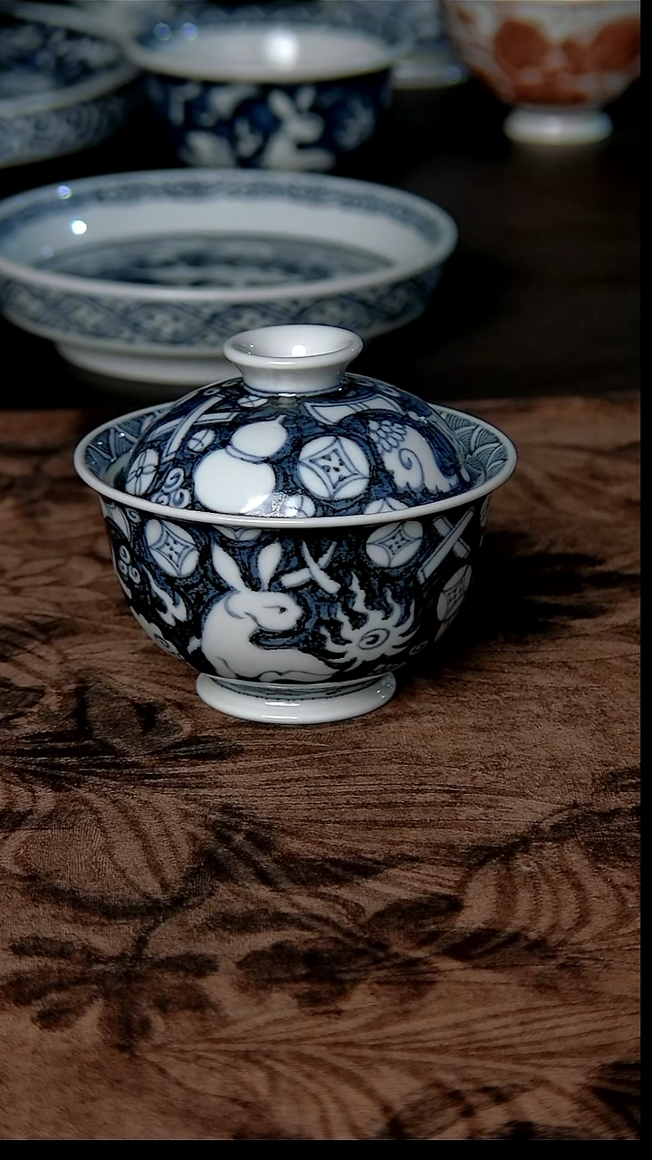 其他瓷杂宝兔子盖碗