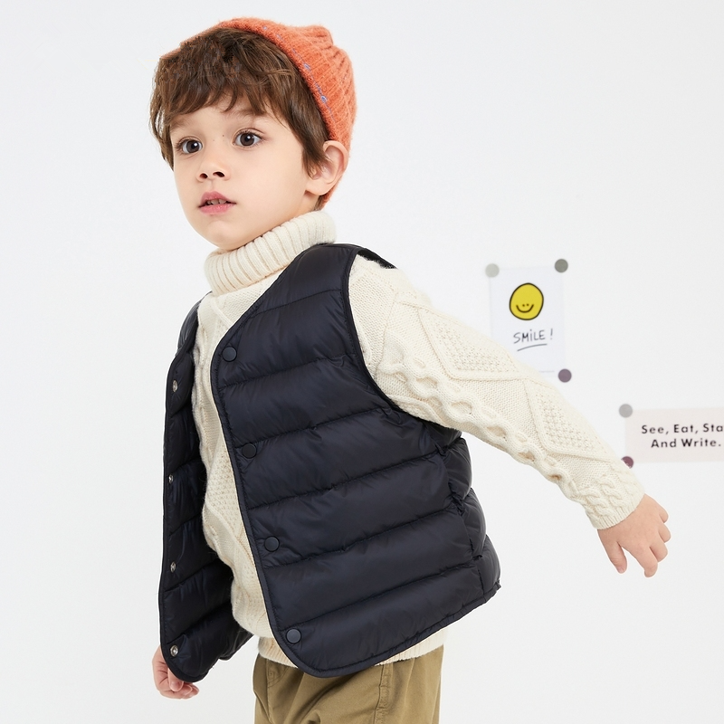 【清仓】巴家儿童羽绒马甲男童女童基础易搭轻便外套圆领轻薄马甲