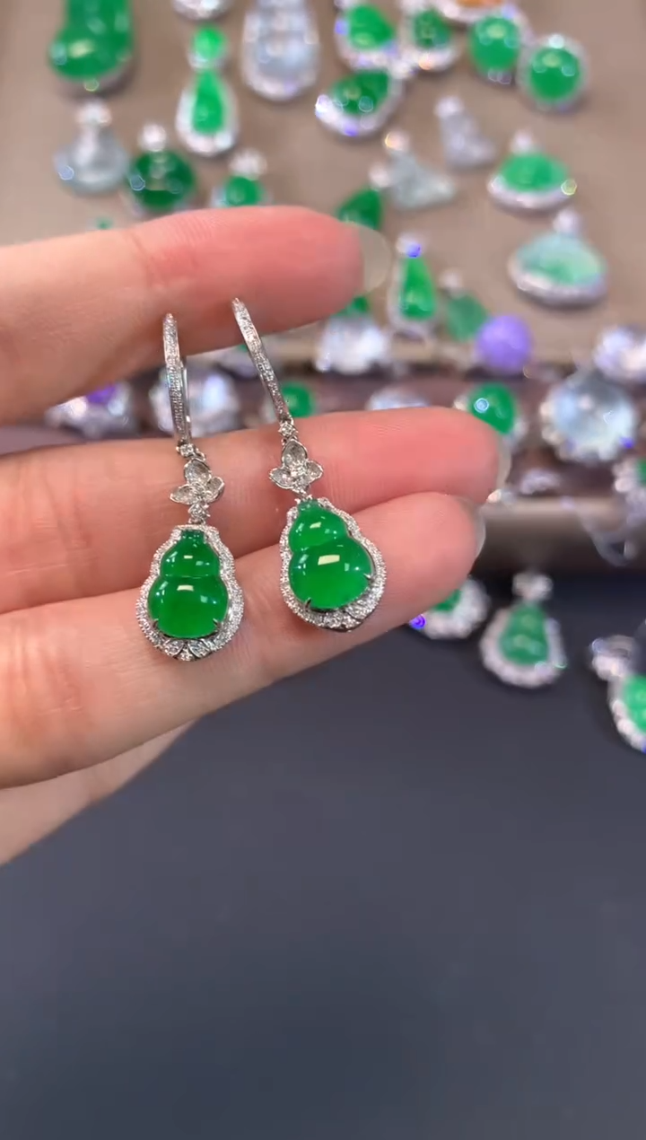 【闪购商品】翡翠耳饰18K金镶嵌A372|7980