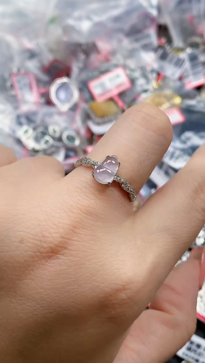 银S925镶嵌戒指翡翠天然A货缅甸翡翠