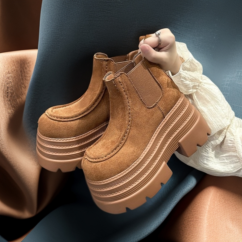 秋季新款10cm增高靴子小个子百搭美拉德高跟马丁10-厚底厚底女鞋