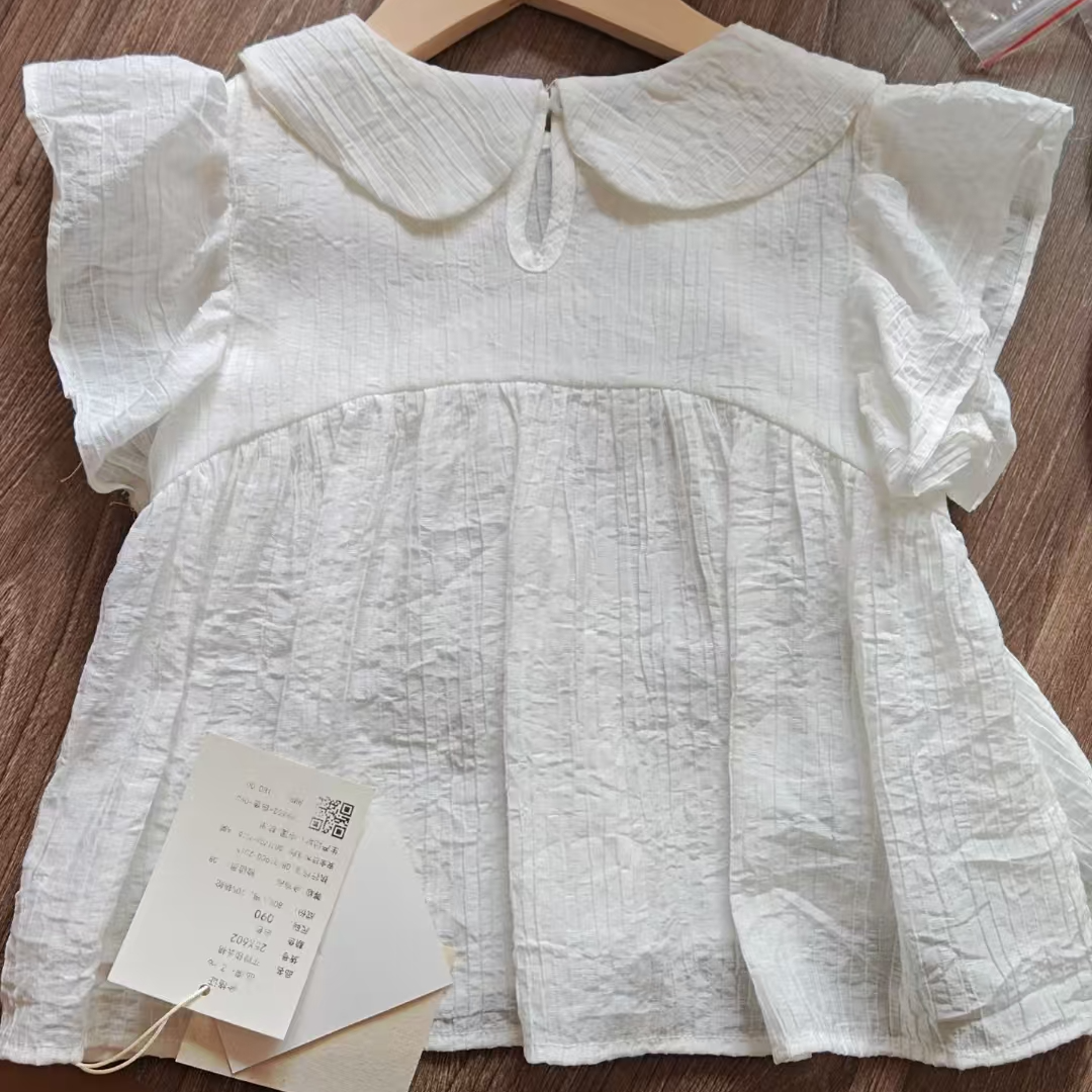 韩版女童娃娃领小衫蓝白两色