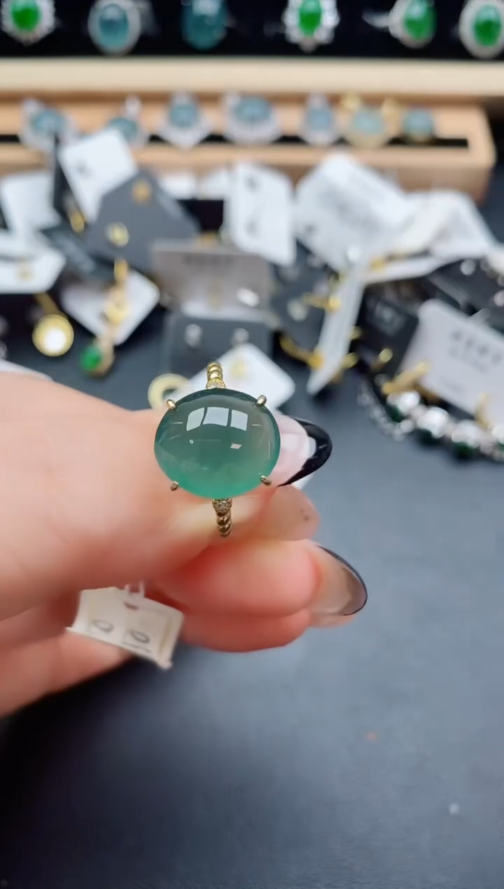 翡翠戒指银S925镶嵌50850
