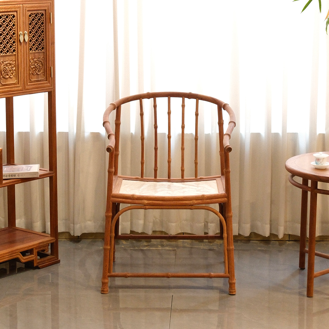 缅花竹节圈椅仿竹制榫卯雕刻