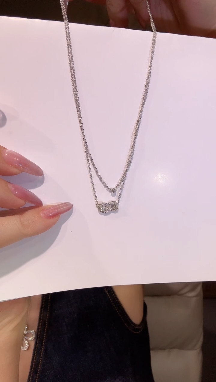 【闪购商品】钻石项链18K金镶嵌K白八字双层