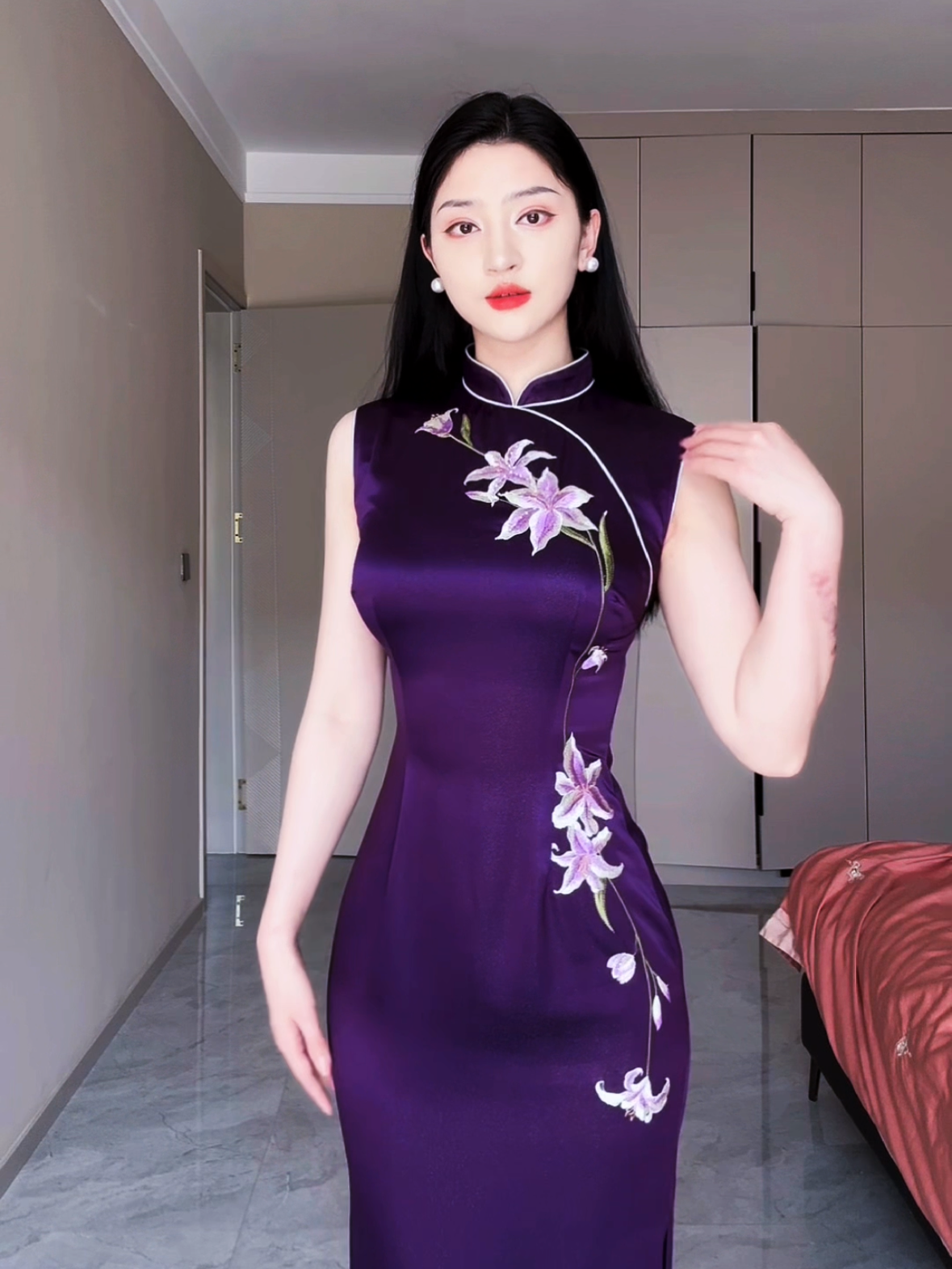 ［百年好合 紫］桃芝原创新中式高定修身旗袍连衣裙高档高端中国风