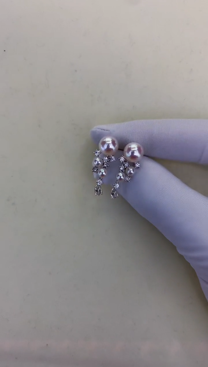 银S925镶嵌DA海水珍珠 GD236 耳钉 4-8