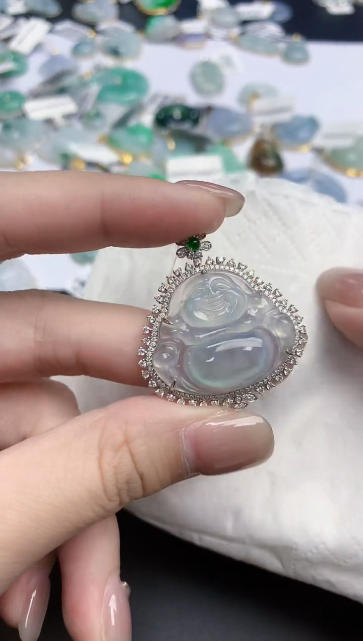 【闪购商品】翡翠颈饰18K金镶嵌天然缅甸翡翠A货