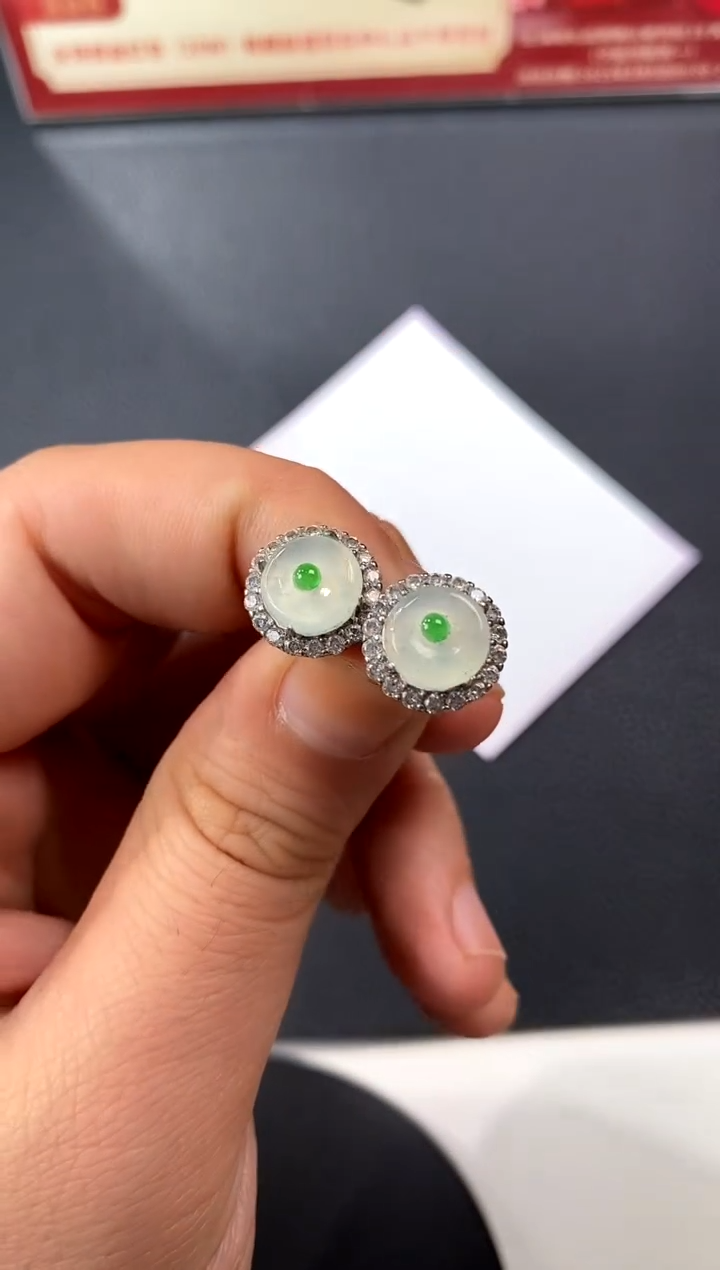 【闪购商品】翡翠耳饰银S925镶嵌买断价