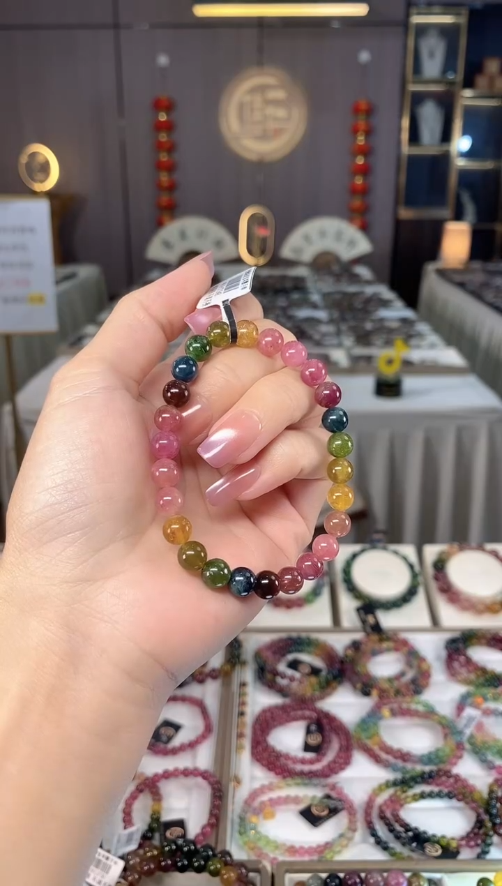 未镶嵌老矿碧玺彩虹单圈手串7mm+碧玺多样性发货一条hon