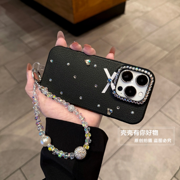 适用苹果华为荣耀oppo小米vivo手机壳手工蝴蝶结钻高级感软壳手链