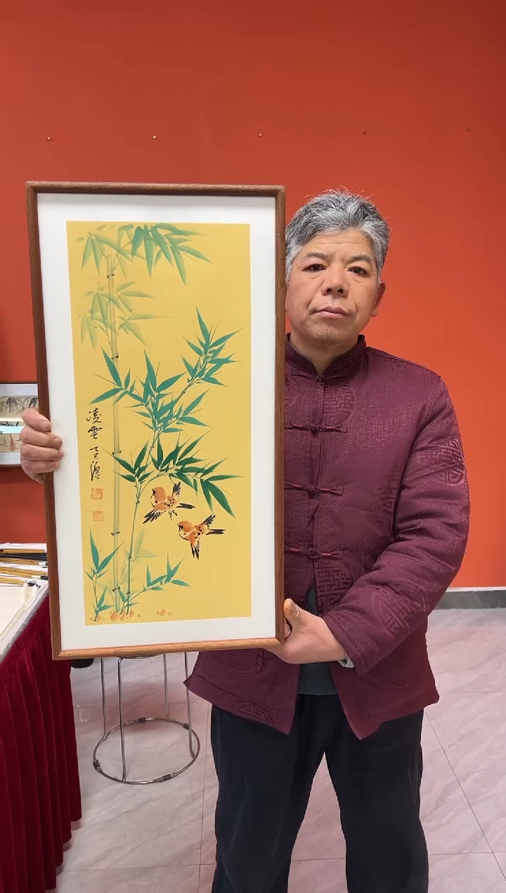 书法张富民手绘作品/凌云//翠竹（乌檀木外框）36*69cm左右