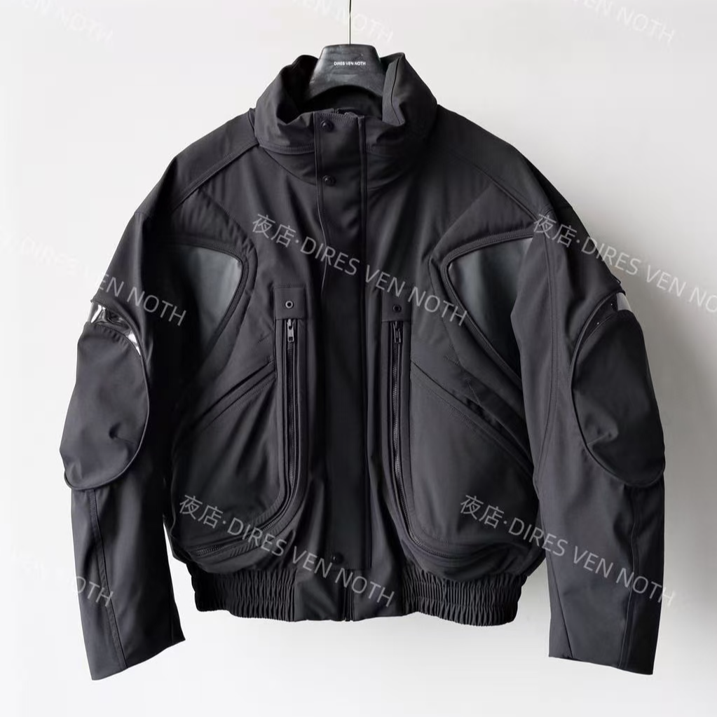 盔甲秋冬鹅绒服暗黑系痞帅美式机能工装户外拼接拉链立领外套