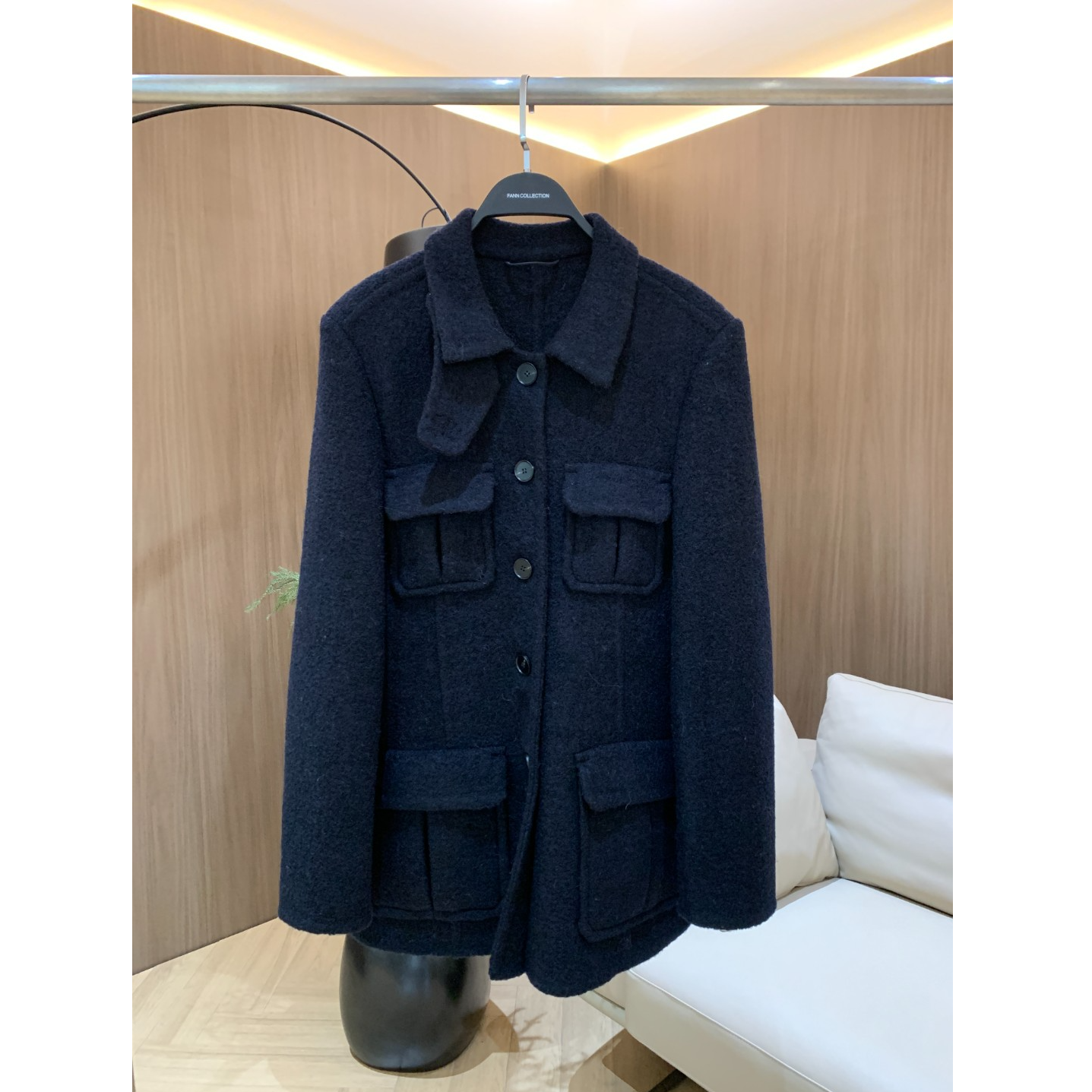 饭饭FANN COLLECTION 绵羊毛混纺多口袋宽松毛呢外套FANNQ068