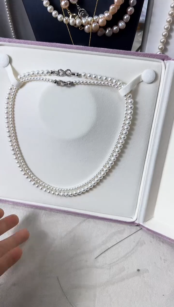 【闪购商品】淡水珍珠项链银S925镶嵌3-4 5-6mm双层八字扣珍珠项链