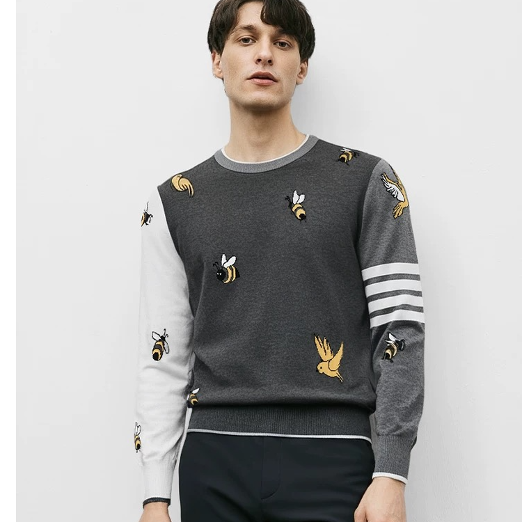 tb针织圆领套头飞鸟立体提花男女情侣装同款B0368