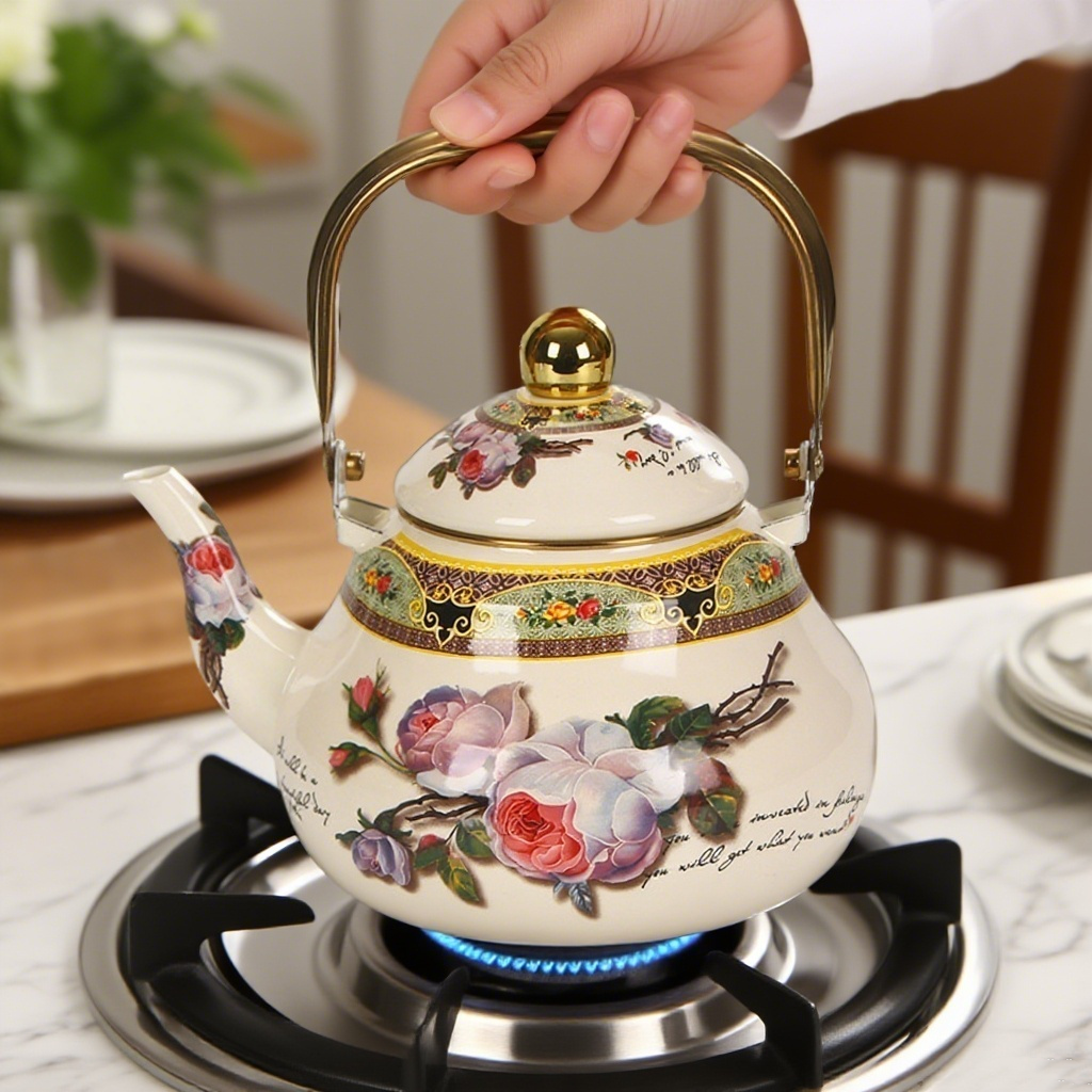 【七喜】2.5L梨型壶古典 搪瓷珐琅烧水壶加厚花茶咖啡