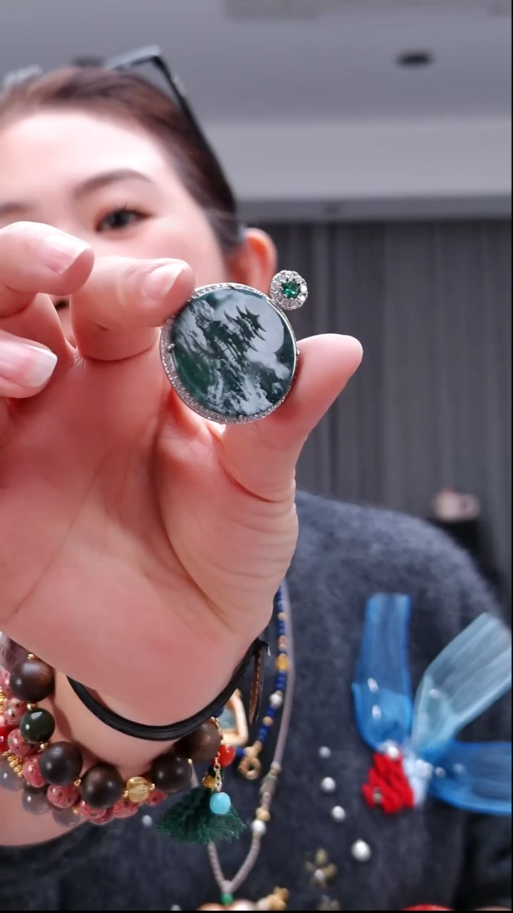 颈饰未镶嵌翡翠0332山水牌吊坠