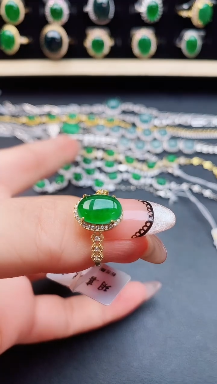 翡翠戒指银S925镶嵌50805