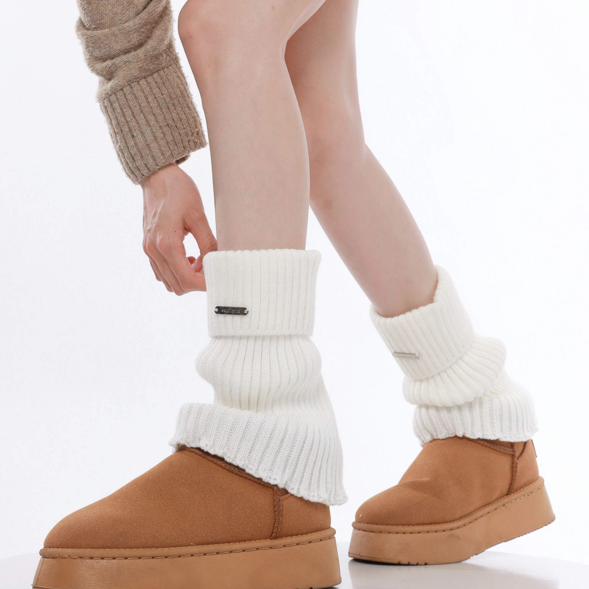 日系春秋慵懒风jk辣妹金属标瘦腿宽松中筒袜袜套小腿袜堆堆袜腿套