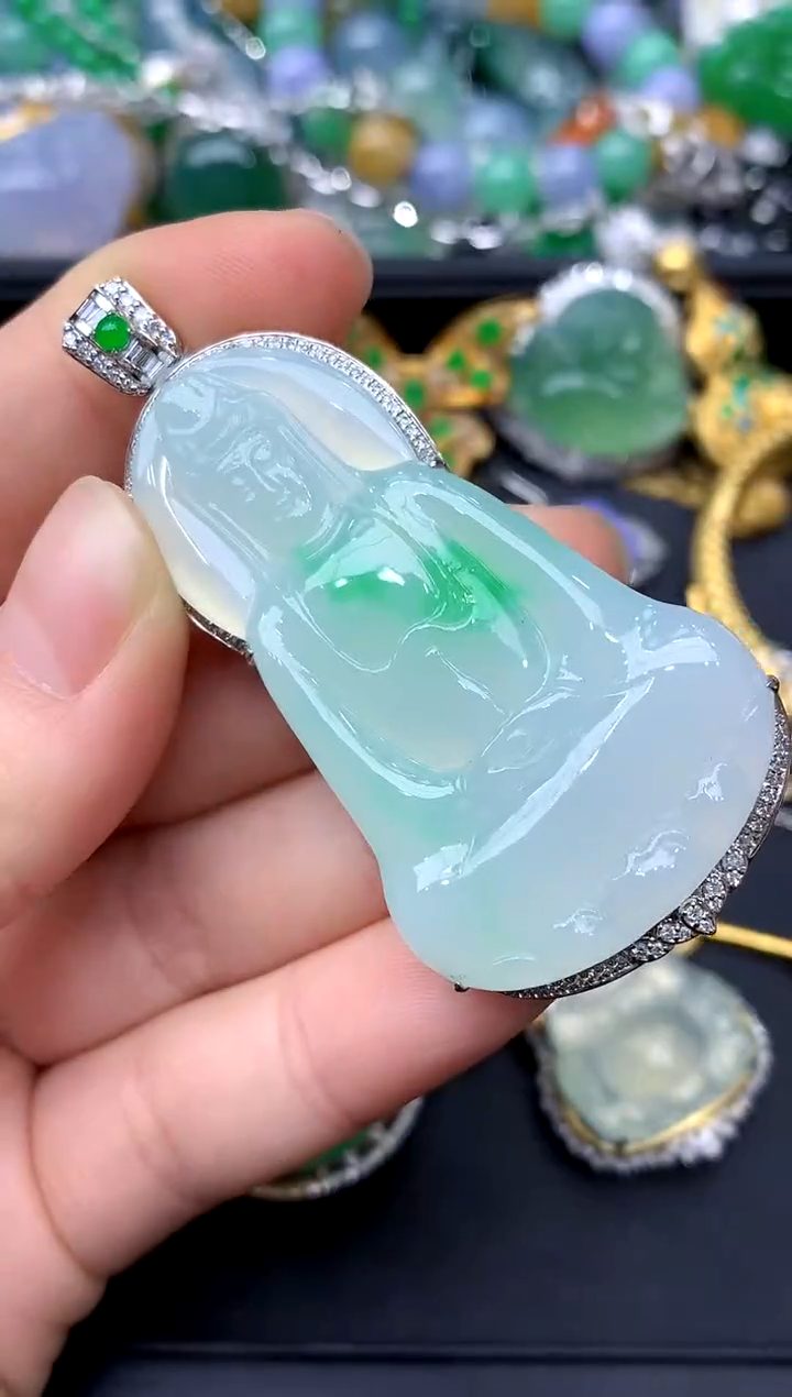 颈饰18K金镶嵌翡翠422-中国好珍宝