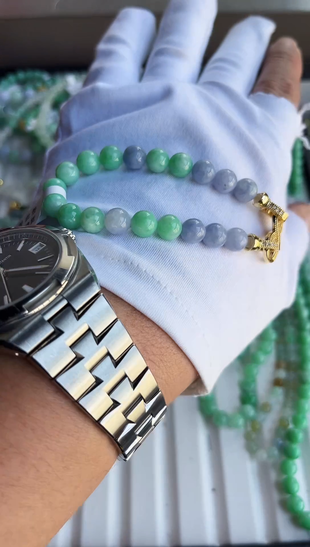 散珠翡翠翡翠手串卡8+  有瑕疵