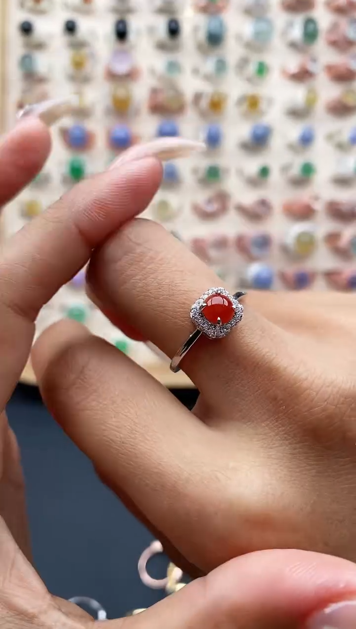 【闪购商品】翡翠戒指银S925镶嵌缅甸天然A货翡翠444  6+5