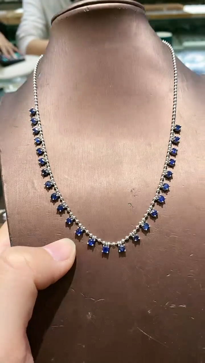 【闪购商品】蓝宝石颈饰银S925镀金镶嵌项链