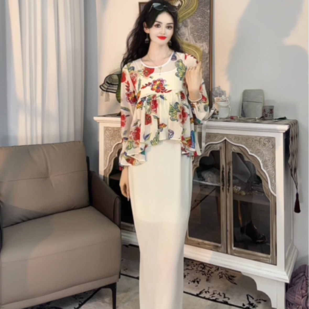 【蝴蝶款吊带裙+罩衫】防晒透气轻薄时尚气质显瘦夏季 女神D