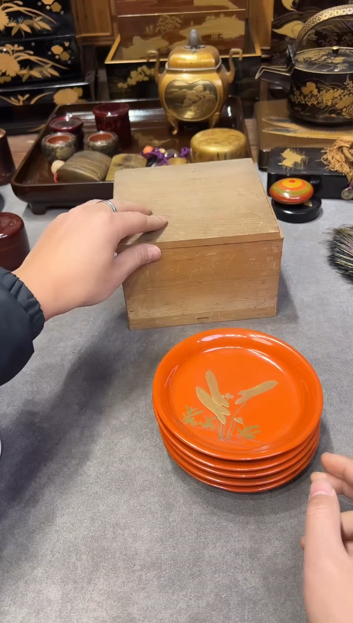 椿皿五片 大漆漆器大漆漆器