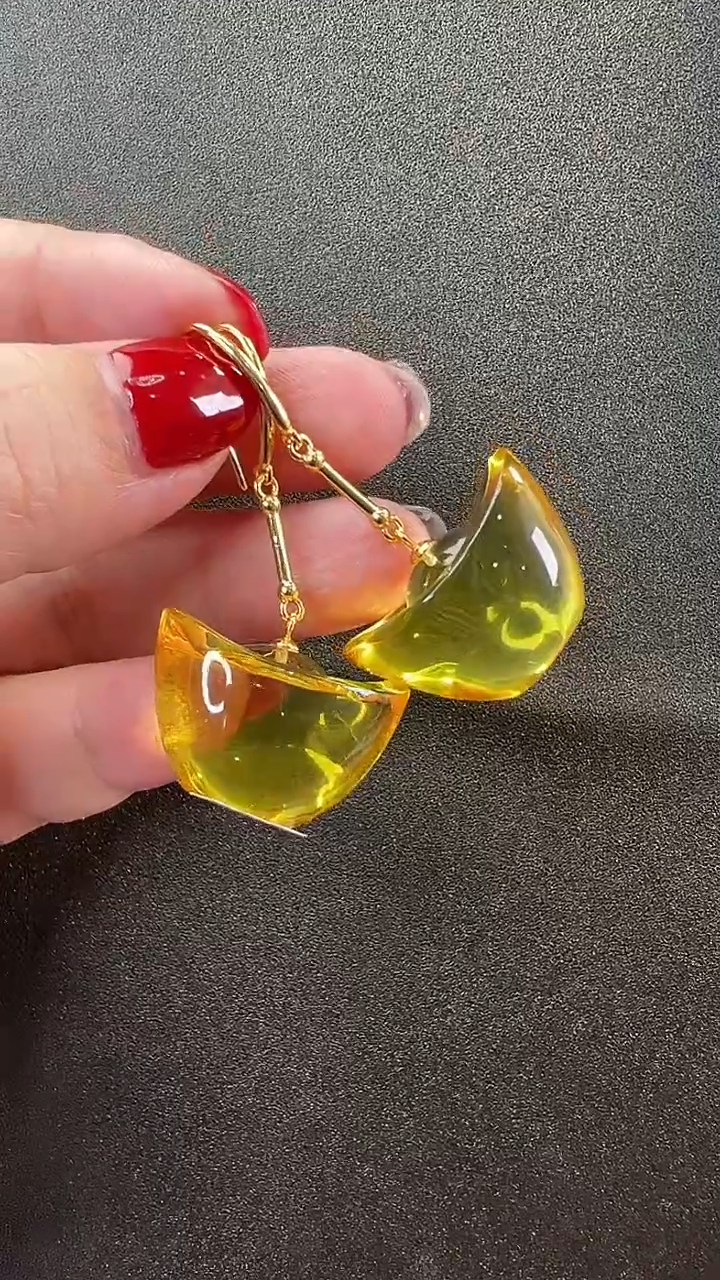 【闪购商品】琥珀耳饰银S925镶嵌耳环