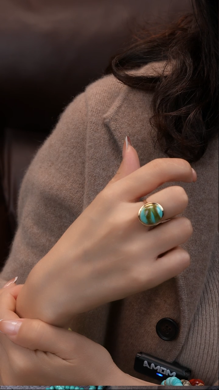 18K金镶嵌绿松石戒指1111