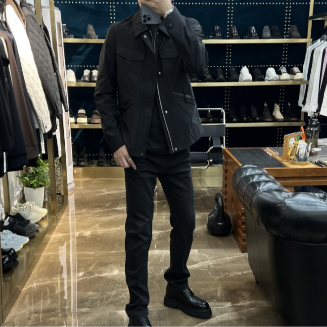 61069 秋季拼羊皮薄棉轻奢商务休闲翻领夹克