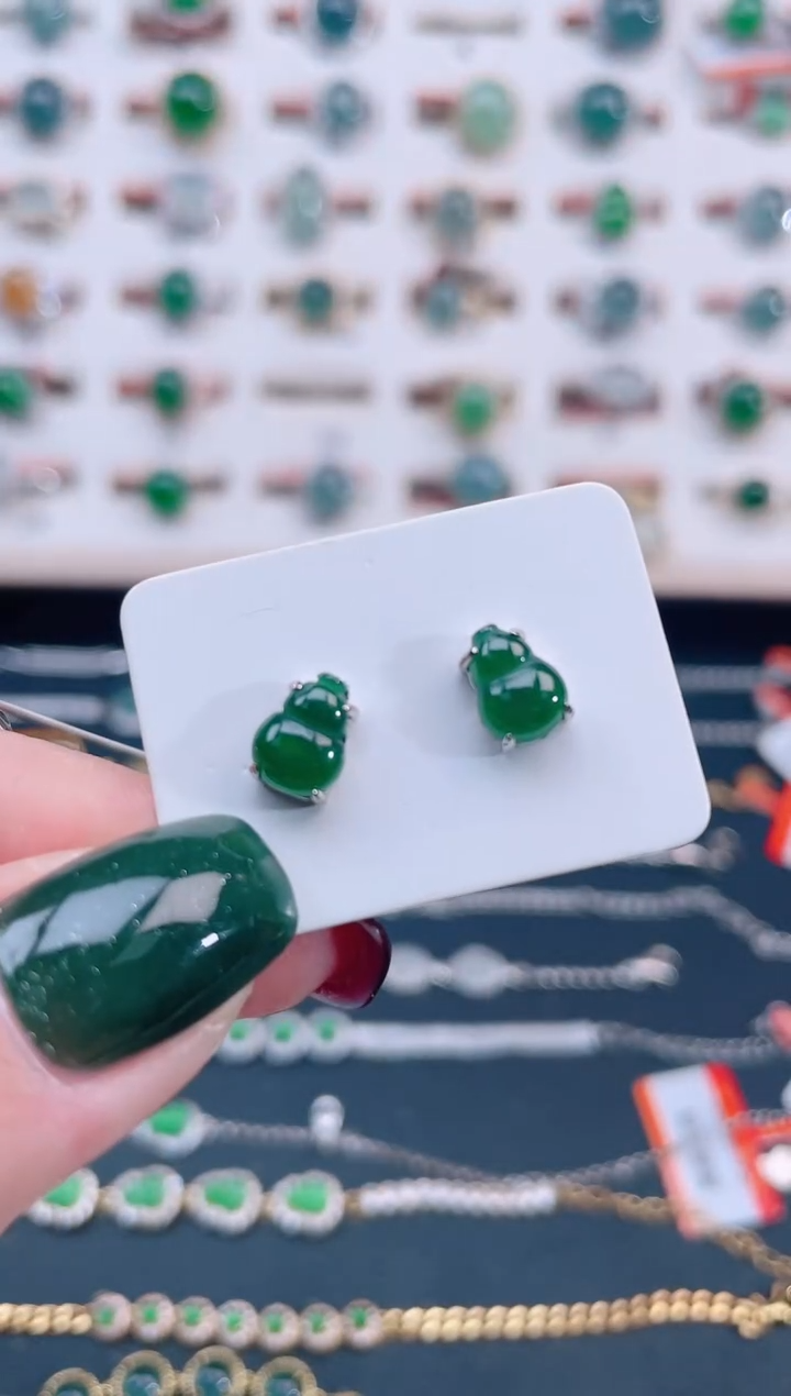 银S925镶嵌翡翠耳饰天然翡翠