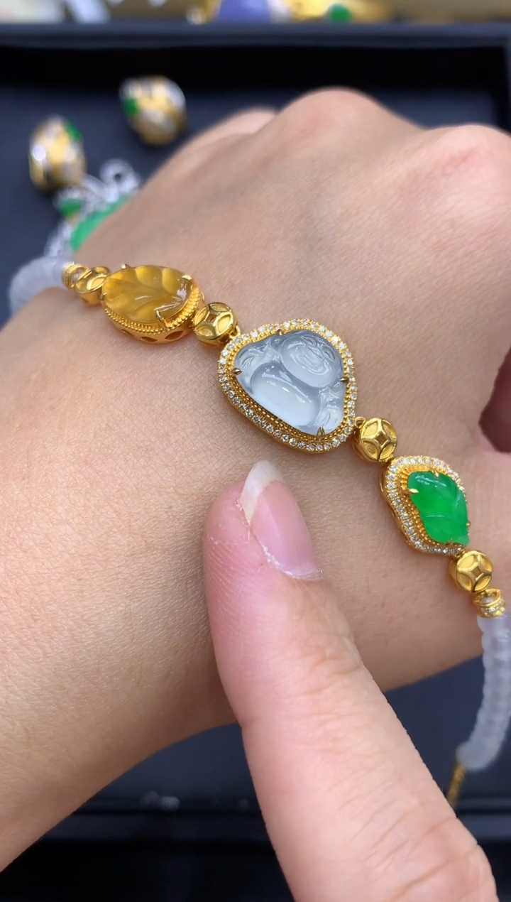 18K金镶嵌手链翡翠609-中国好珍宝