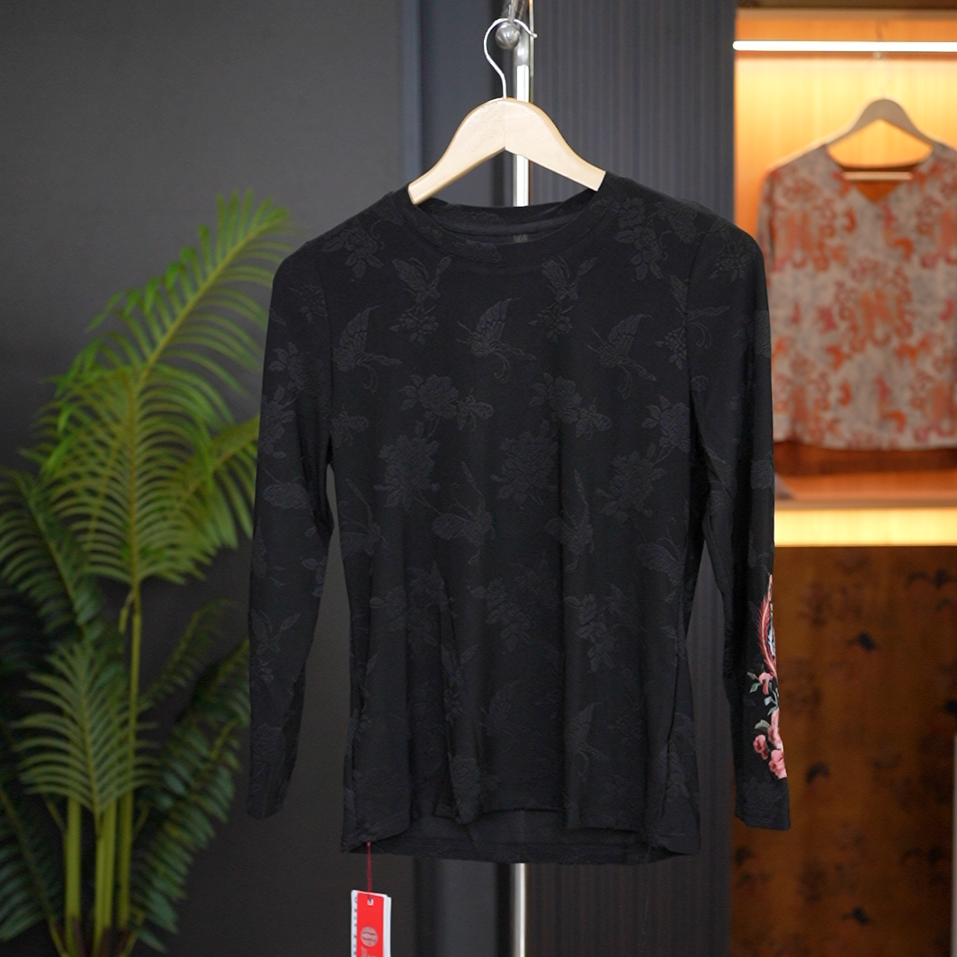 【牡丹刺绣打底衫】新中式中国风提花棉圆领秋季重工刺绣上衣