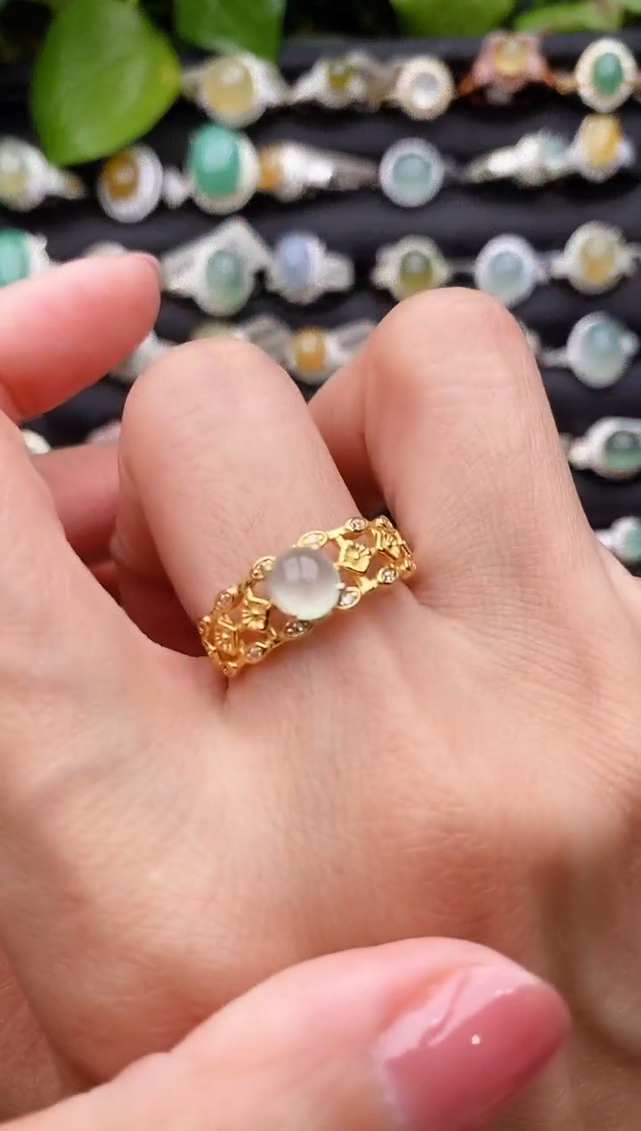 【闪购商品】翡翠戒指银S925镶嵌缅甸天然A货翡翠66  2-2