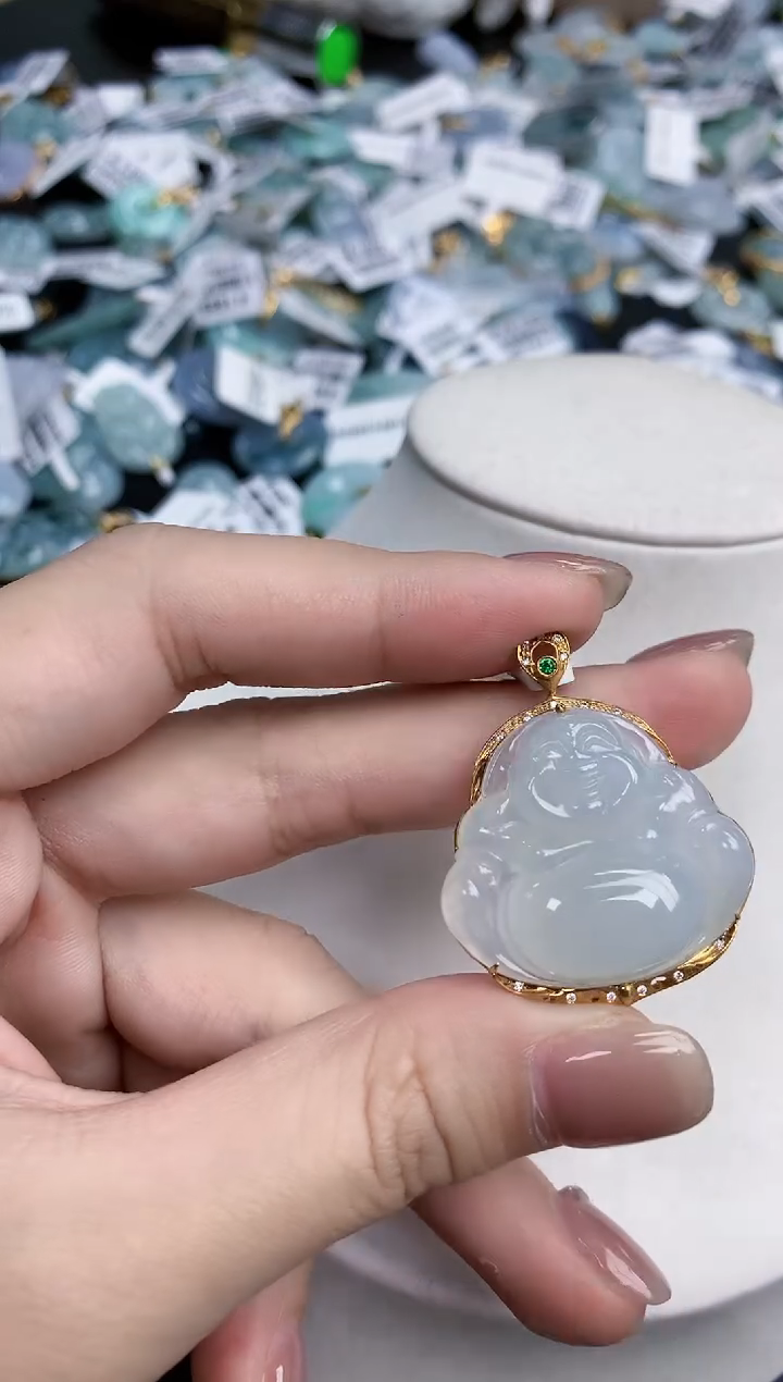 【闪购商品】翡翠颈饰18K金镶嵌天然缅甸翡翠A货