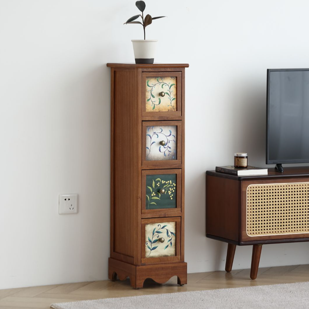 美式斗柜实木窄边柜抽屉收纳柜彩绘装饰柜