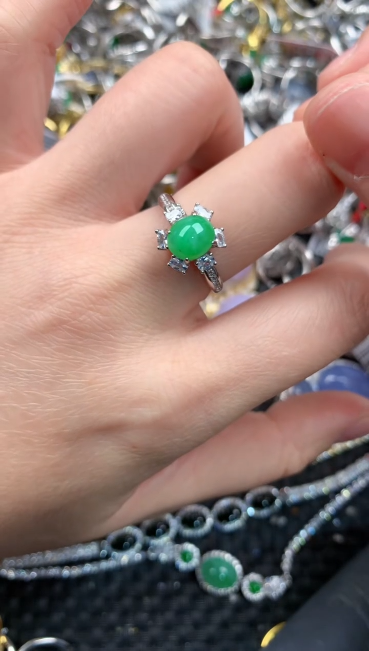 银S925镶嵌戒指翡翠10   10