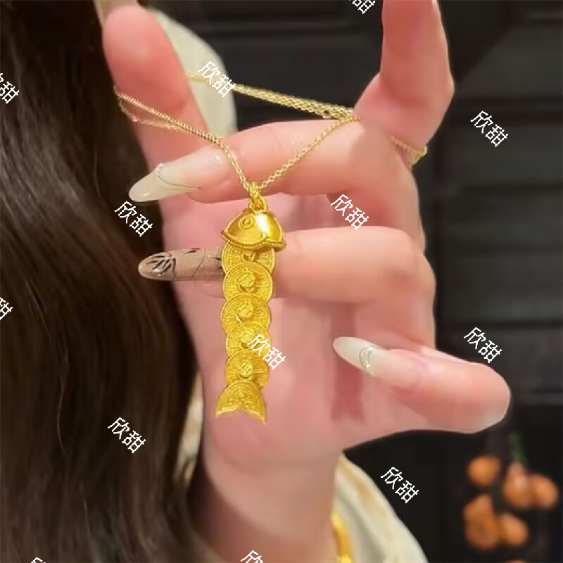 铜合金项链 灵动金龙鱼项链钱币鱼国潮新中式锁骨链1077